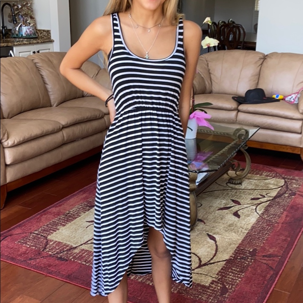 Black and white striped high low dress
